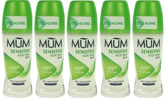 5x 50ml Mum Sensitive Aloe Vera Sensitive Deo Roll On Deodorant 48h Deoroller