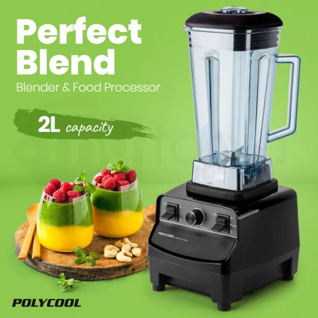 POLYCOOL 2L Commercial Blender Mixer Food Processor Smoothie Ice Crush Black