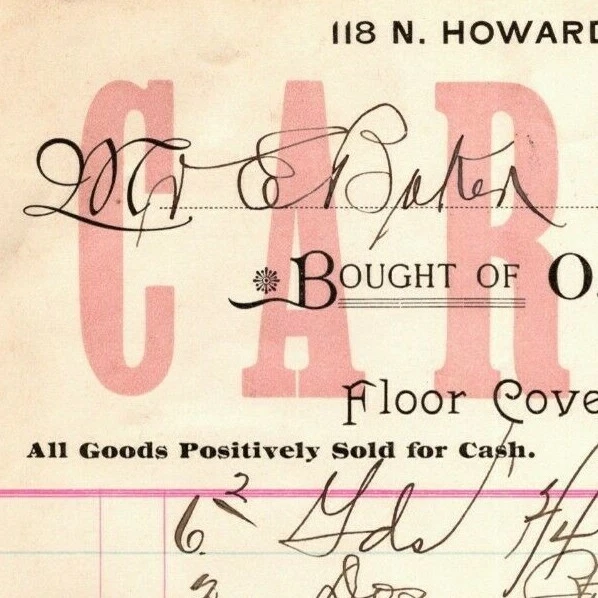 1896 Letterhead O. Herring, Sons & Co. Carpets Rugs Baltimore - Ephraim Baker*