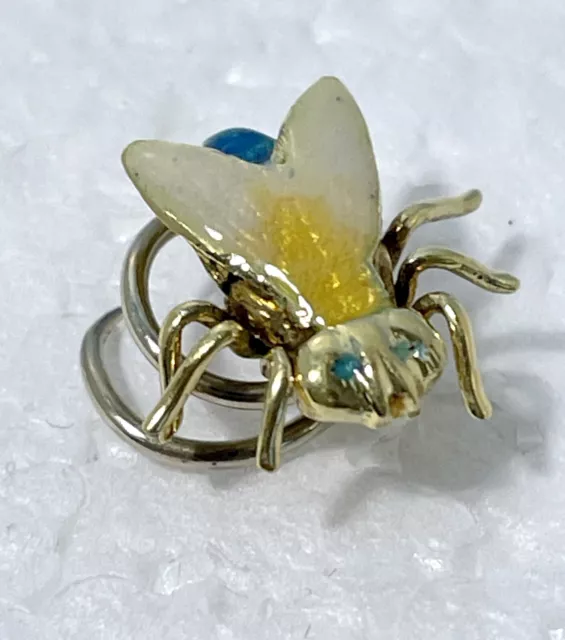 Vintage 18k YELLOW GOLD FLY BUG Enamel Shirt Spiral Collar Pin Italy 1.31 gr