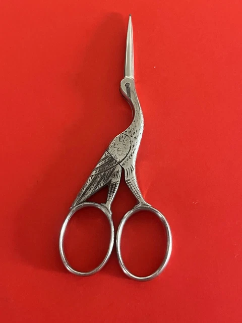 Ancienne Paire De Ciseaux De Couture Broderie Décor Héron