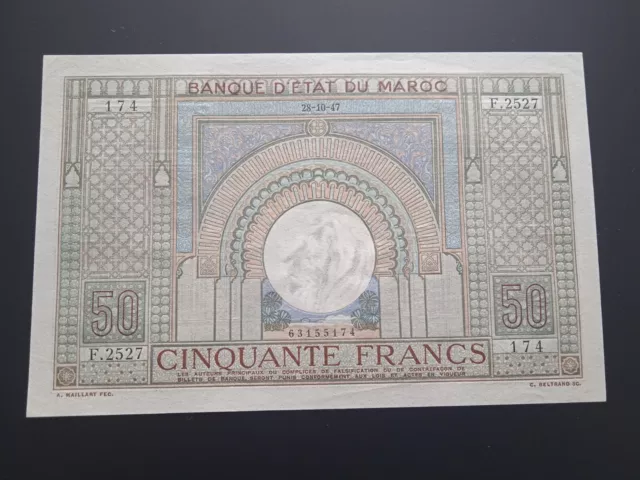 Maroc / MOROCCO.   rare billet de 50 francs grand format. 28-10-47. TOP qualité.