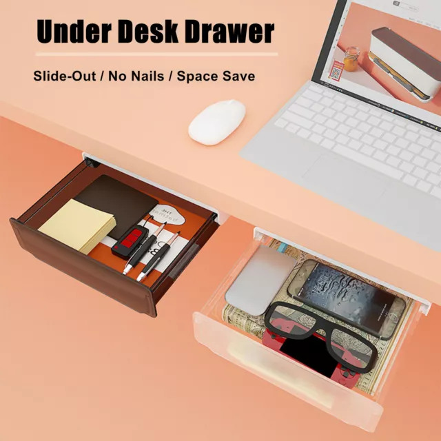 Under Desk Drawer Adhesive Slide-out Office Desk Organizers and Storage Drawers