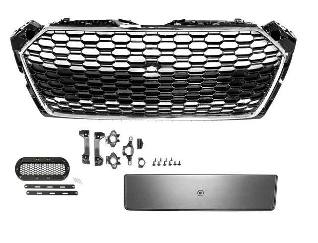 Calandre Style Nid D'abeille Noir Mat Pour Audi A3 8P (2008-2013) - Avec Support Logo Et Grilles Prises D'air - 7