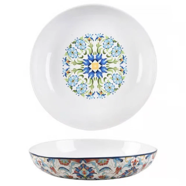 222 FIFTH “TUNISIA” Porcelain Floral Blue Pasta Dinner Bowls