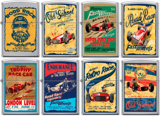Zippo Old School 1950's Vintage Race Club Posters 8 Lighter Set Street Chrome