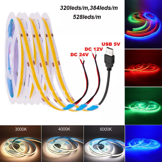 12V 24V COB LED Strip Light Flexible Tape Lights Home DIY Lighting White Warm