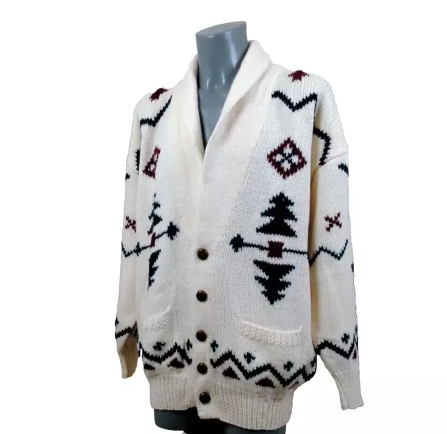 Vintage 90s EMBASSY ROW Cardigan Homme 100% Pure Laine Vierge Brodé Fair Isle 3