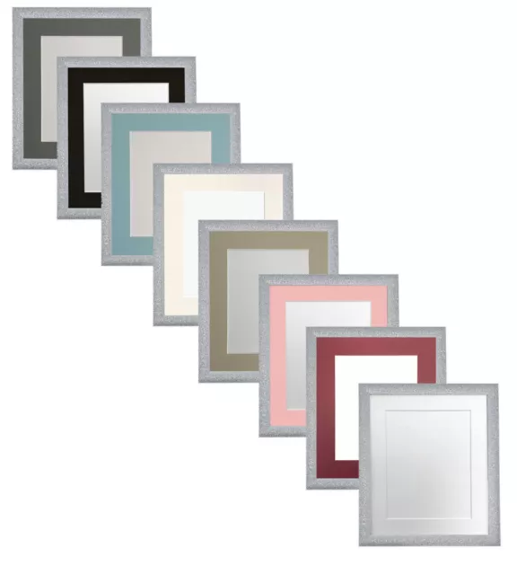 Glitz Silver Picture Photo Frame with White, Black, Ivory and more Colour Mounts