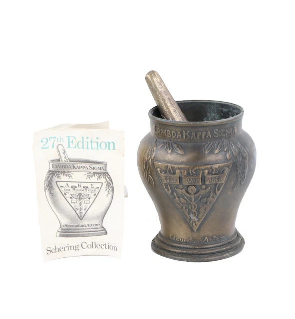 Vtg 80s Schering Collection 27th Edition Lambda Kappa Sigma Mortar Pestle Brass