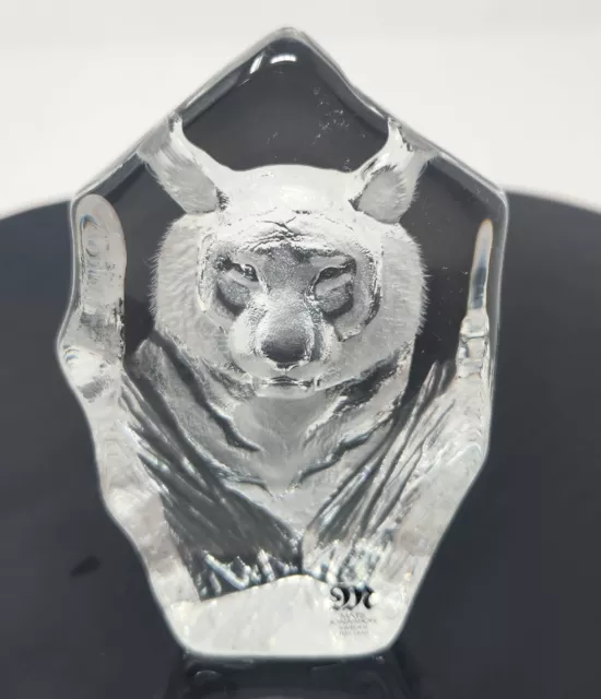 Mats Jonasson Crystal Tiger Glass Art Paperweight Etched Sweden Full Lead Vnice