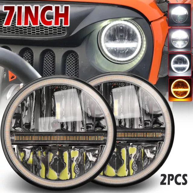 Pair For Classic Austin Mini LED 7" Round LED Headlight HeadLamp DRL Hi/Lo Beam