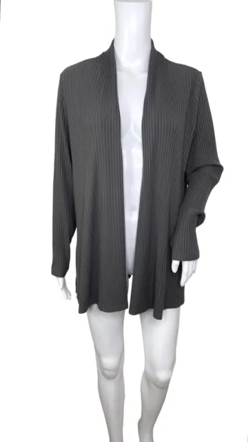 Eileen Fisher Fine Tencel Lyocell Ribbed Open Cardigan Size S Gray