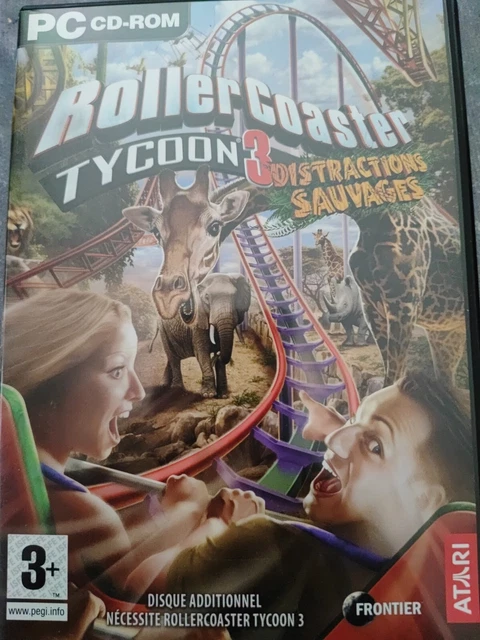 Jeu PC RollerCoaster Tycoon 3 + Extensions Délires Aquatiques & Distractions Sauvages - Version FR - Bon état