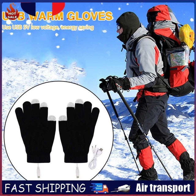 2pcs Electric Heating Gloves Touch Screen USB Riding Skiing Warm Mittens (Black)