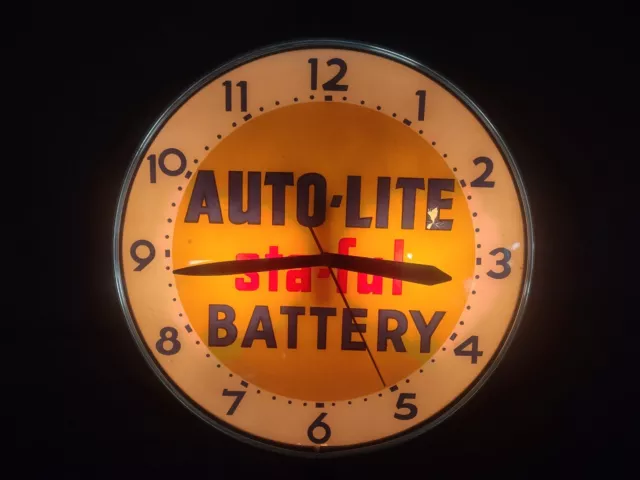 Vintage 1950's Auto-Lite Sta-Ful Battery Light Up Advertising Wall Clock WORKS