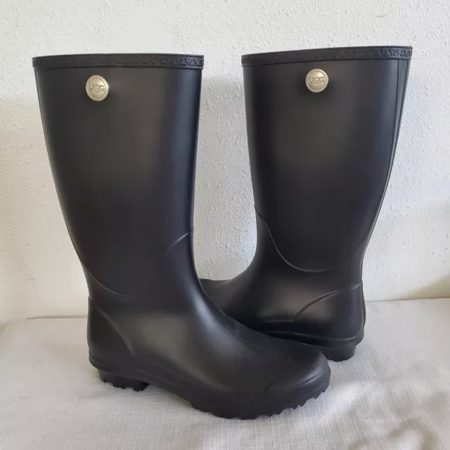 Nwob Womens Size 9 Black Ugg Shelby Matte Waterproof Tall Rain Boots Rainboots