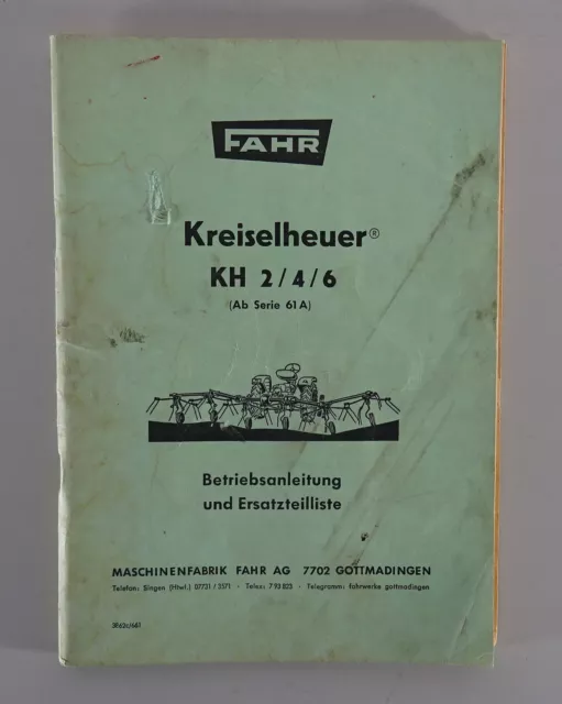 Manual Y Catálogo de Piezas Fahr Kreiselheuer Kh 2/4/6 De Aprox. 1959