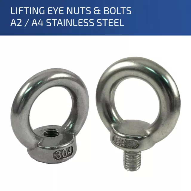 Lifting-Eye-Nuts & Bolts A2 / A4 Stainless Steel M6 M8 M10 M12 M16 M20 M24 M30