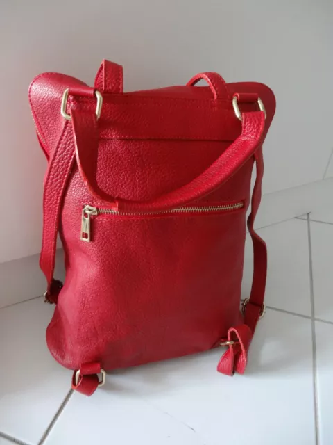 Sac à Dos réglable Cuir rouge Vintage Made in Italy Genuine Leather Bourse Pelle