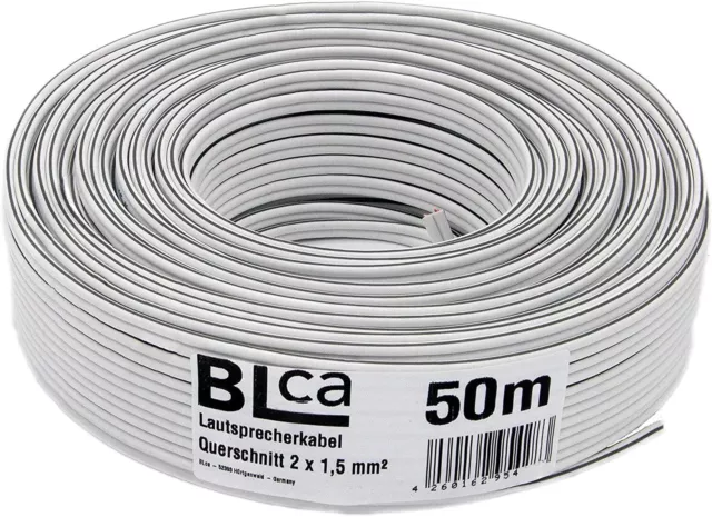 BLca 50m - 2 x 1.5mm² - Câble Audio pour Enceintes blanc - Câble HP haut-parleur