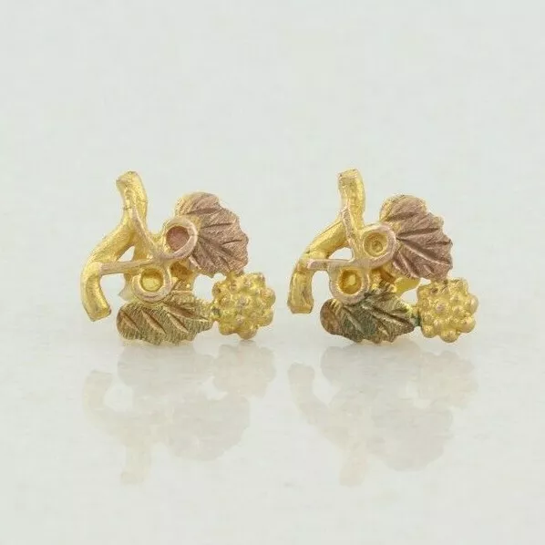 10k Black Hills Gold Grape and Leaf Earrings Stud Post Earrings