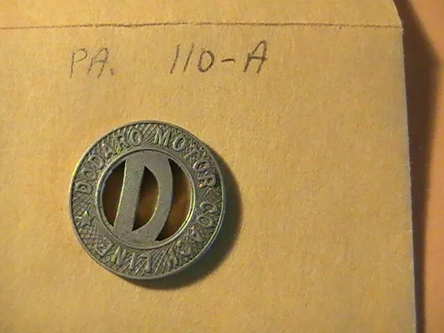 Transit Token Dodaro Motor Coach Line Good For One Fare Only Pa 110-A