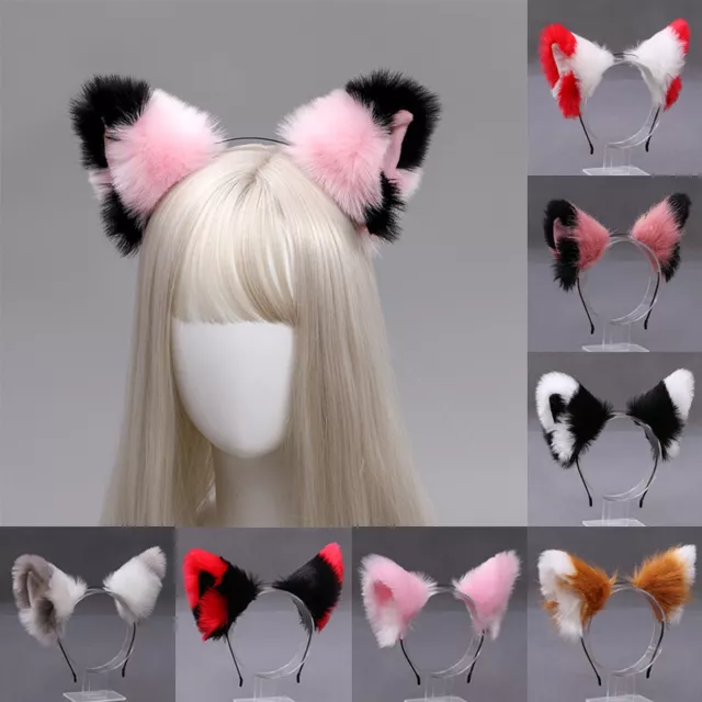 Damen Anime Fell Tier Kätzchen Ohren Stirnband Lolita Cosplay Haare Reife  Ⓖ