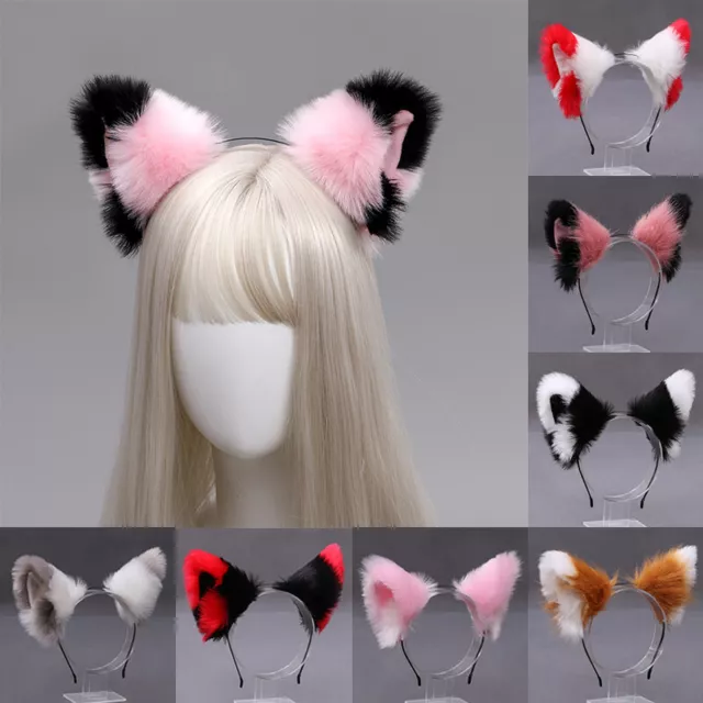 Damen Anime Fell Tier Kitty Katze Ohren Stirnband Lolita Cosplay Haar Reif ~