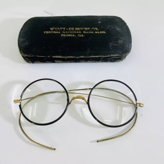 Vintage Antique Gold Wire Rim Round Windsor Bifocal Eyeglasses Saddle Bridge
