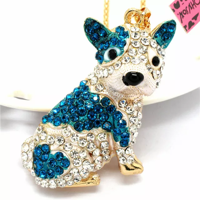 New Fashion Women Blue Enamel Rhinestone Lovely Shar Pei Dog Pendant Necklace