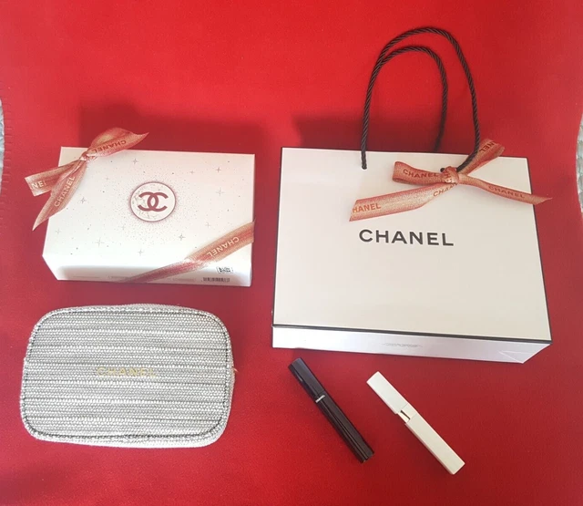 CHANEL  Holiday 2022 Mascara  & Primer Set Gray Gold Cosmetic Bag Case Pouch