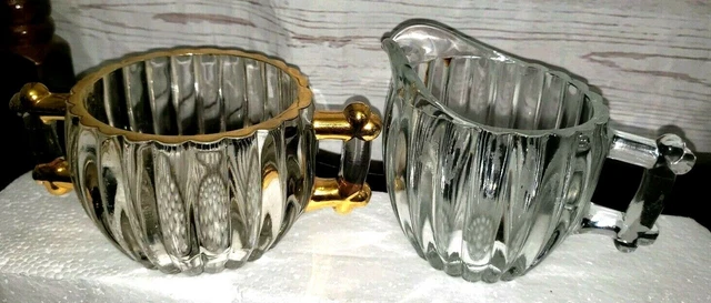 Vintage Marquis ribbed Gold Trim Sugar And Creamer Set