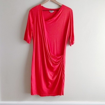 Helmut Lang Size Medium Draped Front Short Sleeve Jersey Cocktail Dress in Red
