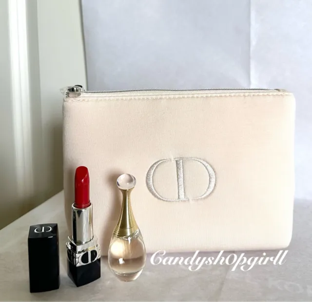 NEW 3PC DIOR Jadore Eau De Parfum 5ml/Rouge Dior Satin Lipstick 999 & Dior Pouch
