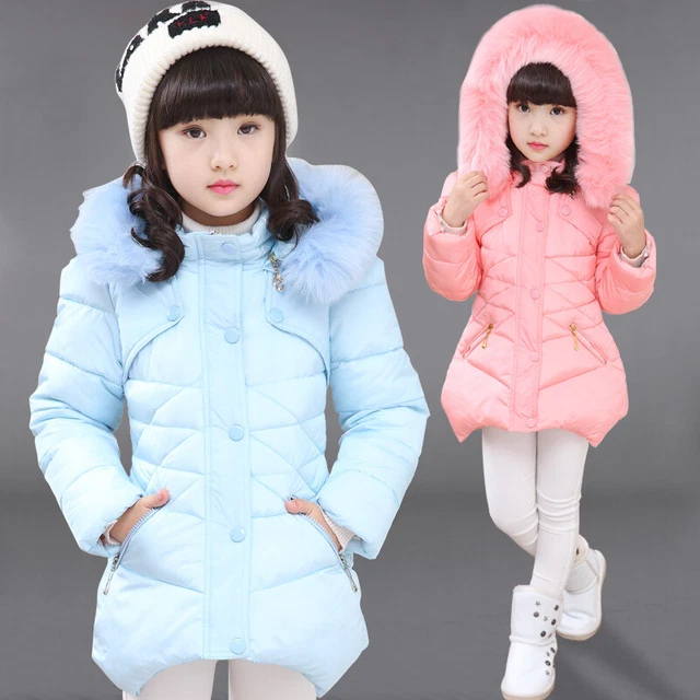 Girls Kids Padded School Quilted Winter Coat Jackets Puffer Fur Hooded Long Park