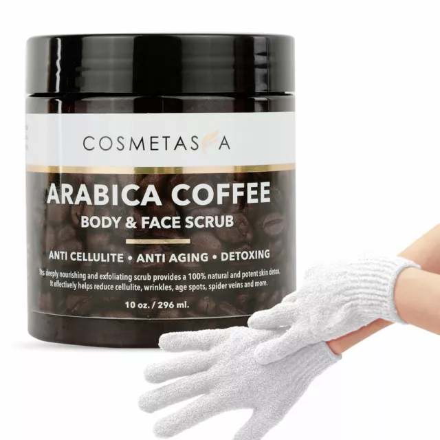 Arabica Coffee Body & Face Scrub with Exfoliating Gloves by Cosmetasa
