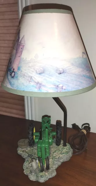 John Deere  Resin Green Farm Tractor 15" Table Lamp w/ Original Shade