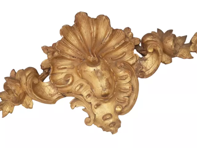 19TH Antique French Louis XV Gilded Wood Pediment Hardware Furniture Salvage 22"