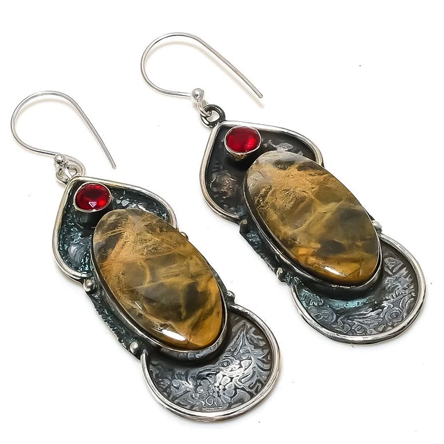 Sonora Sunrise, Garnet Gemstone 925 Sterling Silver Jewelry Earring 2.64 " V113