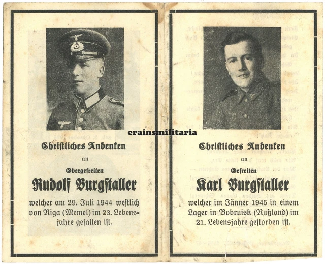 Orig. Sterbebild Brüder + Riga Memel Lettland 1944 & Bobruisk Weissrussland 1945