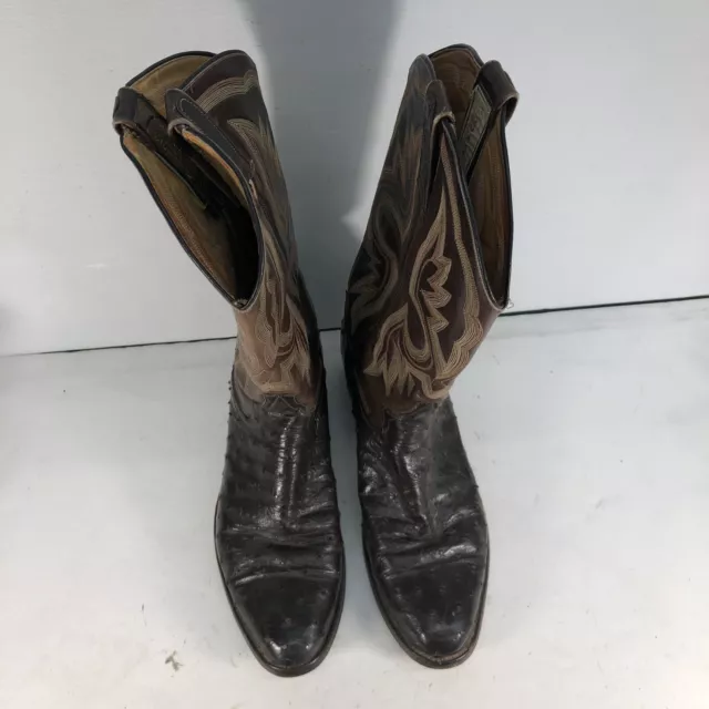 Cutter Bill Brown Leather Ostrich Quill Round Toe Cowboy Boots Men Size 8.5D 3