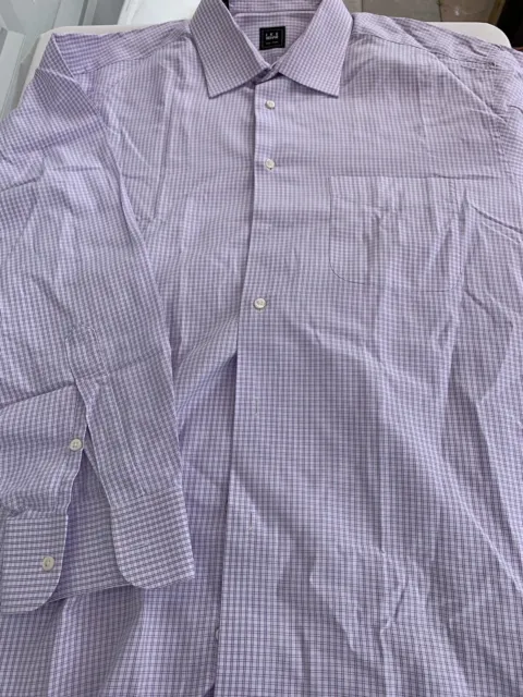 Ike Behar Dress Shirt Mens 18 white &purple check