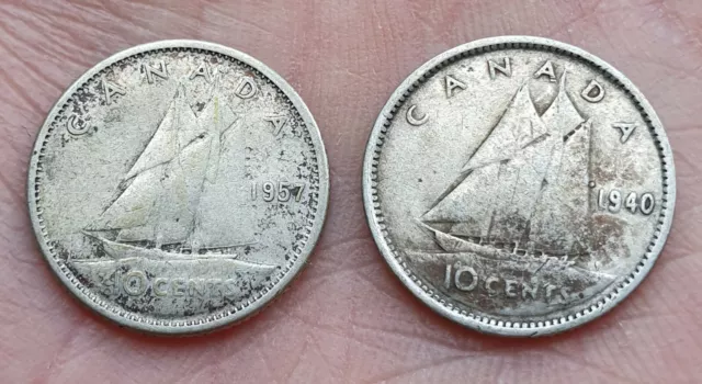 Canada Set 2 x 10 Cents 1940-1957 Silver Elizabeth II Georgius VI coin