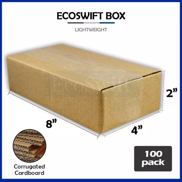100 8x4x2 EcoSwift Cardboard Packing Moving Shipping Boxes Corrugated Box Carton