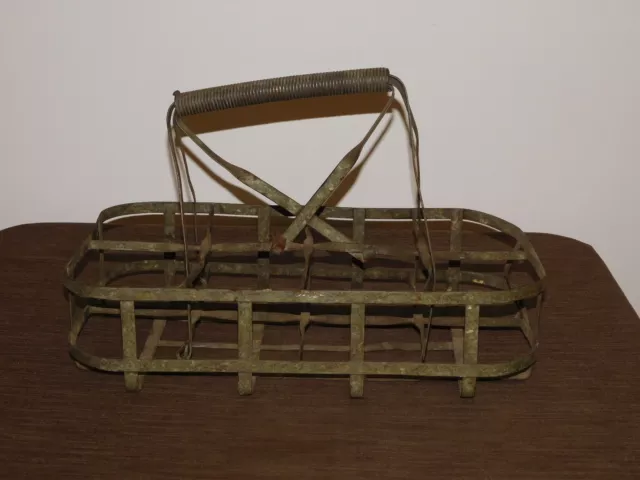 Vintage 8 Bottle Milk Or Oil Metal Carrier