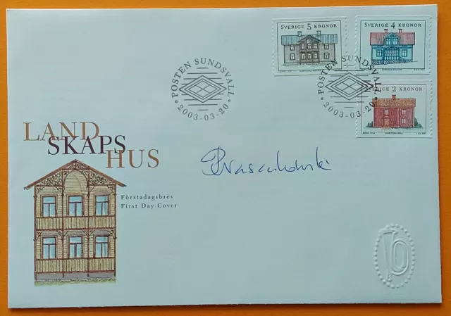 Sweden 2003 Scott 2457-2459 Regional houses FDC signed Piotr Naszarkowski