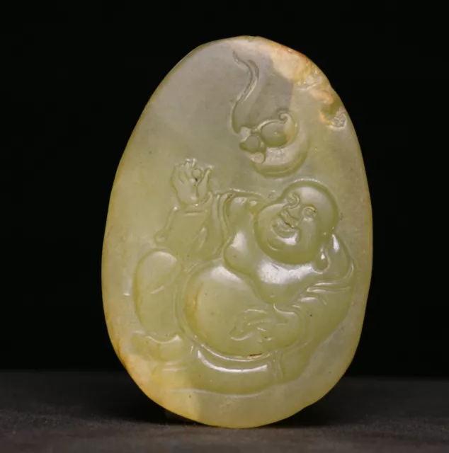 6CM Old China Dynasty Natura Jade Happy Laugh Maitreya Buddha Amulet Pendant