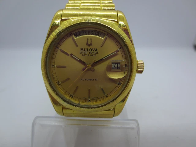 BULOVA SUPER SEVILLE Split Daydate Goldplated Automatic Mens Watch