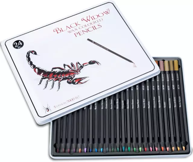 Black Widow Colored Pencils For Adults - 24 Coloring Pencils With Smooth Pigment